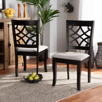Baxton Studio RH331C-Grey/Dark Brown-DC-2PK Mael Modern and Contemporary Grey Fabric Upholstered and Dark Brown Finished Wood 2-Piece Dining Chair Set